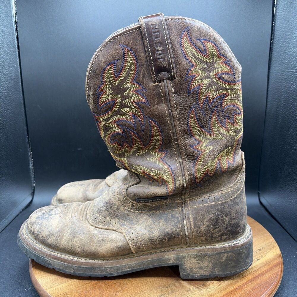 Justin Stampede Round Toe Mens Size 9 D Work Boots WK4694 Waterproof Cowboy